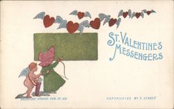 St. Valentines Messengers, Cupid, Cherub, Flying Hearts Postcard