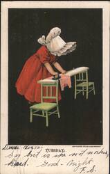 Girl in Red Dress Ironing on Tuesday Postcard