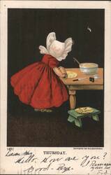 Little Baker in Red Dress & Bonnet, Thursday Postcard