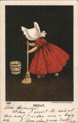 Child in Red Dress Sweeping, Friday Week Day Series Postcard