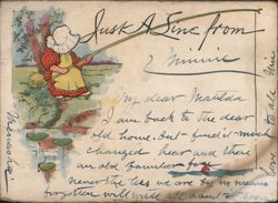 Woman Fishing in Pond with 'Just A Line' Greeting Postcard