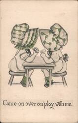 Sunbonnet Babies Playing Cards, 'Come on over an' play with me' Postcard