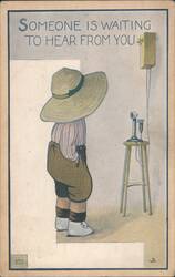 Someone is Waiting to Hear From You with Child and Telephones Postcard