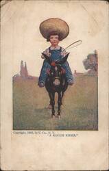Child on Donkey, "A Rough Rider" Postcard