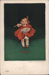 Little Girl in Red Dress Tasting from Bowl Postcard