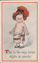 Baby "Very Latest Style in Skirts" with Red Bonnet Postcard