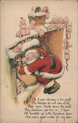 Santa Claus and Kewpies Lowering Him Down a Chimney Postcard