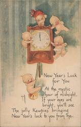 Kewpies New Year's Luck Grandfather Clock Rose O'Neill Postcard