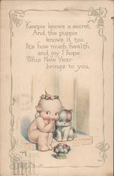 Kewpie Doll & Puppy New Year's Greeting with Health & Joy Message Postcard