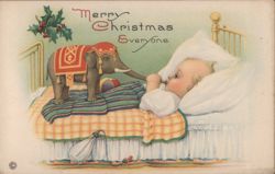 Merry Christmas Everyone with Baby and Toy Elephant Postcard