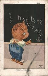 Dressed Cat at Blackboard in School, 'Bad Dogs, Nice Mice' Postcard