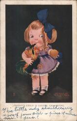 Friday's Child is Loving and Giving: Little Girl with Rooster and Egg Postcard