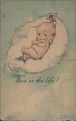 Kewpie doll on cloud with 'This is the life!' text Postcard