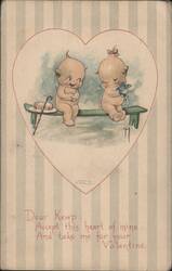 Kewpie Dolls on Bench with Valentine's Day Message by Rose O'Neill Postcard