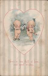 Kewpies Exchanging Gifts in Heart for Valentine's Day Postcard