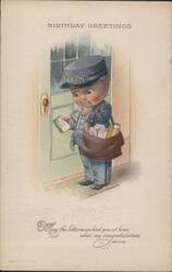 Birthday Greetings Letterman Delivering Mail Postcard