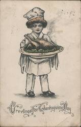 Boy Chef with Roasted Turkey for Thanksgiving Day Postcard