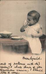 Baby Eating with Hands, 'Out of Patience with the Spoon' Message Postcard
