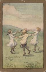 Children Playing Ring a Ring o' Roses in a Field Postcard