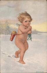 Cherub in Snow, "Cold Hands, Warm Heart" Postcard