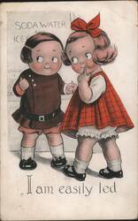 Illustrated Children 'I Am Easily Led' Soda Water Lollypops Postcard