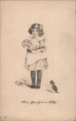 Girl Holding Kitten, "Have You Got a Kitty?" Postcard