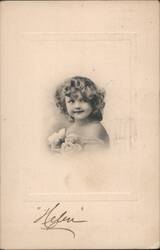 Young Girl Helen with Curly Hair and Roses Postcard