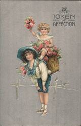 Children with Roses, Token of Affection Postcard