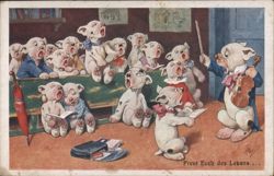 Dressed Dogs in Classroom with Violin Teacher, 'Enjoy Life' Postcard