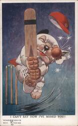 Bonzo the Dog Playing Cricket, Red Cap Flying, "I Can't Say How I've Missed You!" Postcard