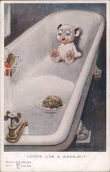 Bonzo the Dog in Bathtub, Looks Like a Wash-Out Postcard