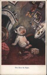 Cartoon Dog Drunk in Messy Room - One Over the Eight Postcard