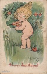 J.J. Drayton Baby Eve with Apples, 'Where's that Adam? Postcard