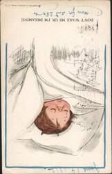DON'T WAKE ME UP, I'M DREAMING Sleeping Child Illustration Postcard
