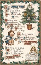 Christmas Tree with Children and Fairy Queen, Rhyming Holiday Verse Postcard