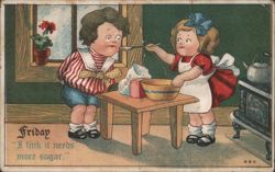 Friday: Children Baking, 'I fink it needs more sugar' Postcard