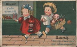 Children Running to Candy Store, Saturday Bargain Postcard