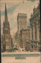 American Surety Building, Broadway, and Trinity Church, New York Postcard
