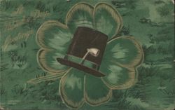 St. Patrick's Day Greetings, Four-Leaf Clover with Top Hat Postcard