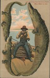 Alligator Border S643 Greetings from the Sunny South, When Melon is ripe Postcard