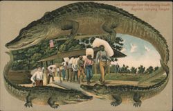 Alligator Border S642 Greetings from the Sunny South, Negroes carrying Freight Postcard