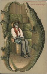 Alligator Border S641 A Typical Southern Negro Man with Alligators Postcard