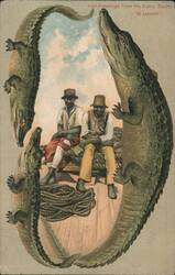 Alligator Border S639 Greetings from the Sunny South "At Leisure" with two men Postcard