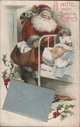 Santa Claus Delivering Letters to Sleeping Child, A Note From Santa Claus Postcard