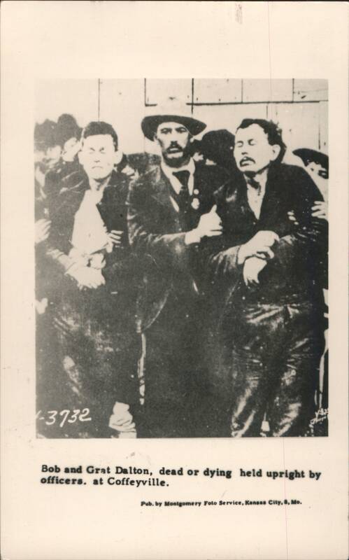 Bob & Grat Dalton Dead/Dying, Held by Officers, Coffeyville Kansas