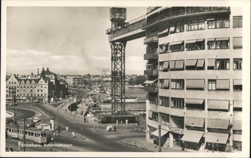 Stockholm Katarinahissen Elevator Cityscape Harbor Tram
