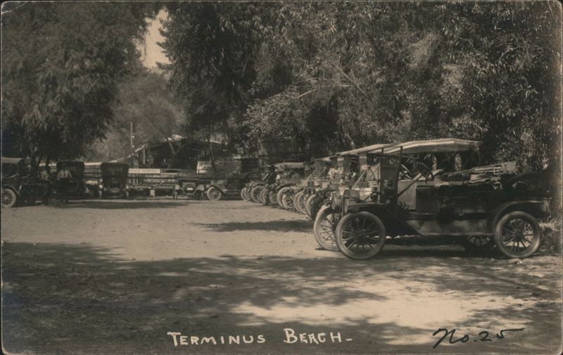 Early Automobiles Parked at Terminus Beach
