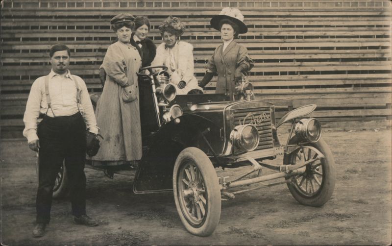 Man, 4 Women & Early Automobile, 1912