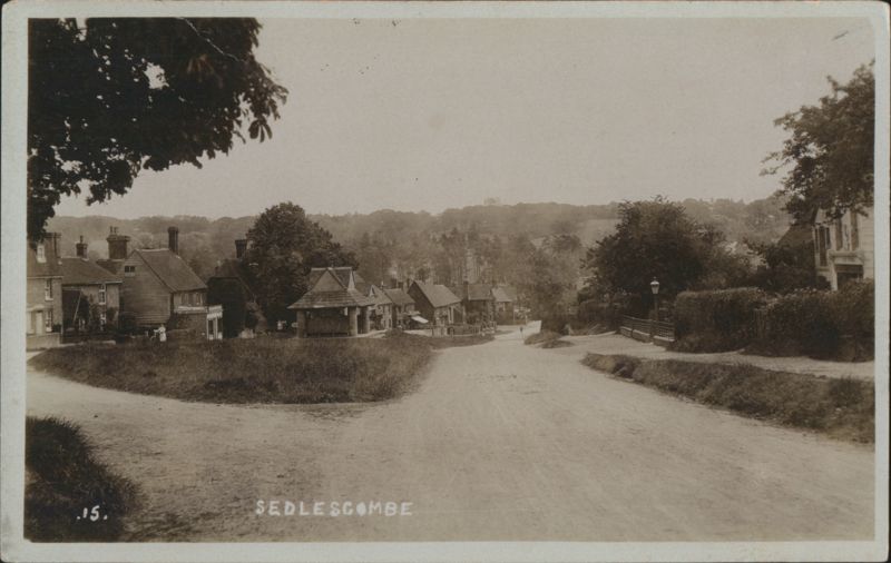 Sedlescombe Village Road Fork, Houses, Trees United Kingdom