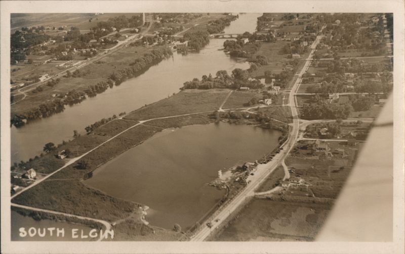 South Elgin Aerial View with River and Lake